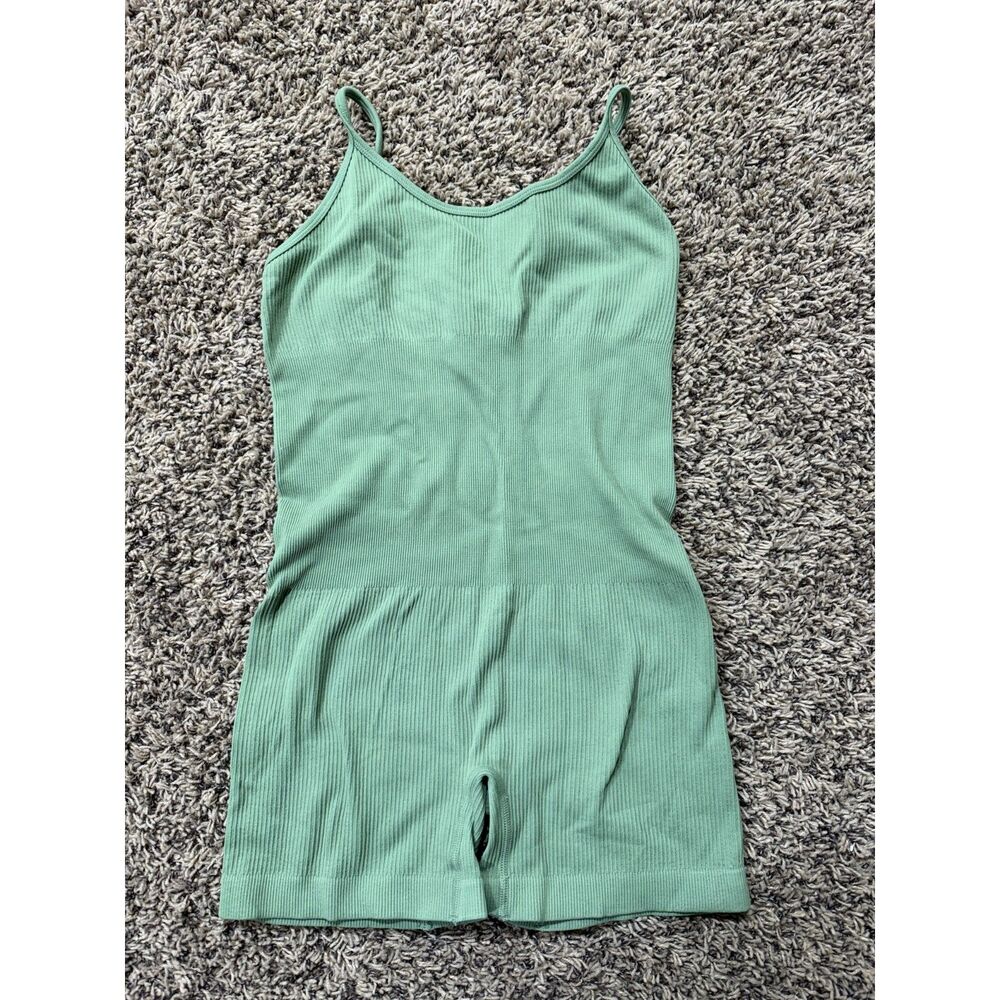 Vingostar Women's Workout Romper Ribbed Spaghetti Strap Shorts Jumpsuit Size M